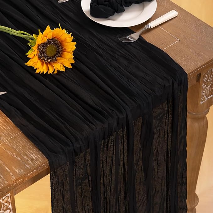 Black Halloween Table Runner Black Cheesecloth Table Runner 120 Inches Boho - Image 5