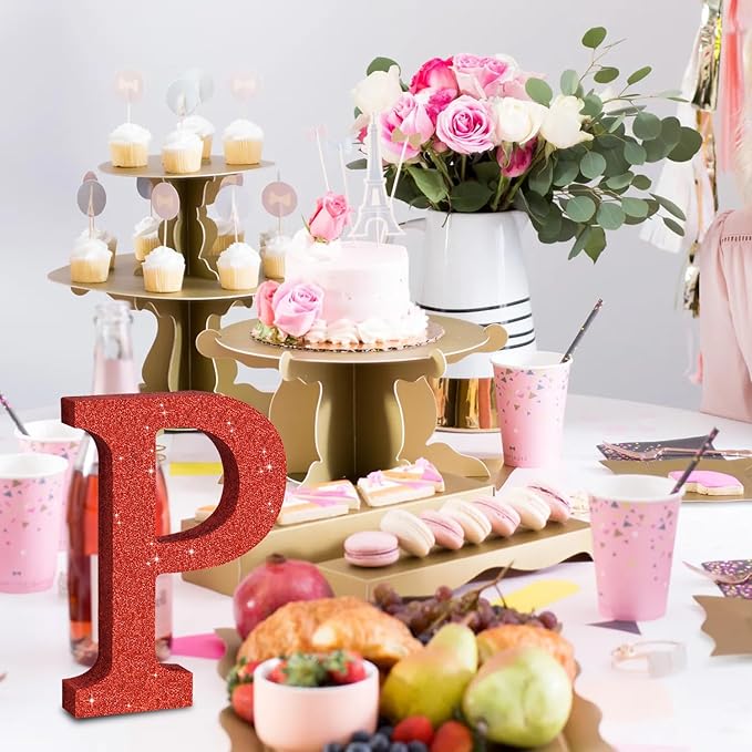 TONIFUL 8 Inch Red Glitter Letter P Table Centerpiece A-Z Red Birthday Party - Image 5