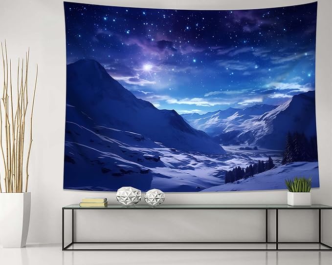QGHOT Winter Tapestry Wall Hanging Snow Scene Backdrop Snow Mountain Wall Decor by QGHOT