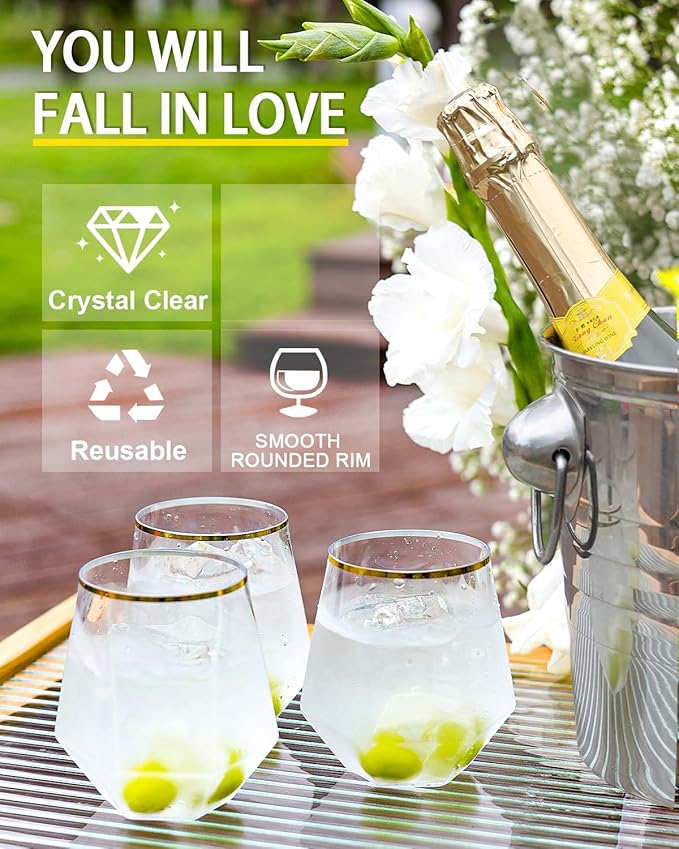 40 Pcak Plastic Stemless Wine cocktail Whiskey Champagne Glasses, 12 Oz Gold - Image 2
