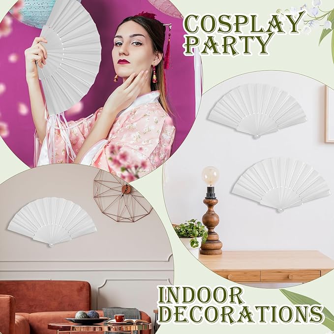 Wenqik 120 Pcs Wedding Folding Hand Fans Bulk Silk Fabric Chinese Handheld - Image 6
