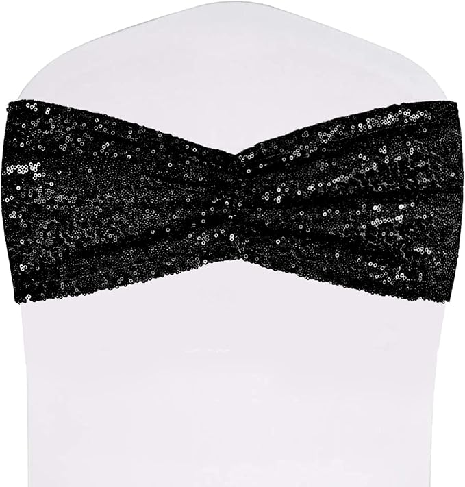 SquarePie Pack of 100 Chair Sashes Sparkly Black Sequin Bands - Image 2