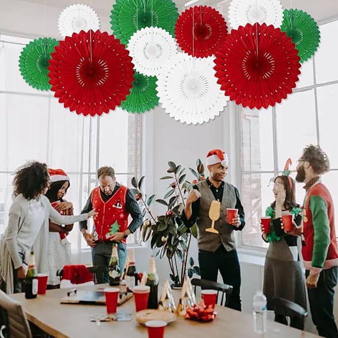 18 Pcs Christmas Hanging Paper Fan, Hanging Honeycomb Round Paper Fans - Image 6