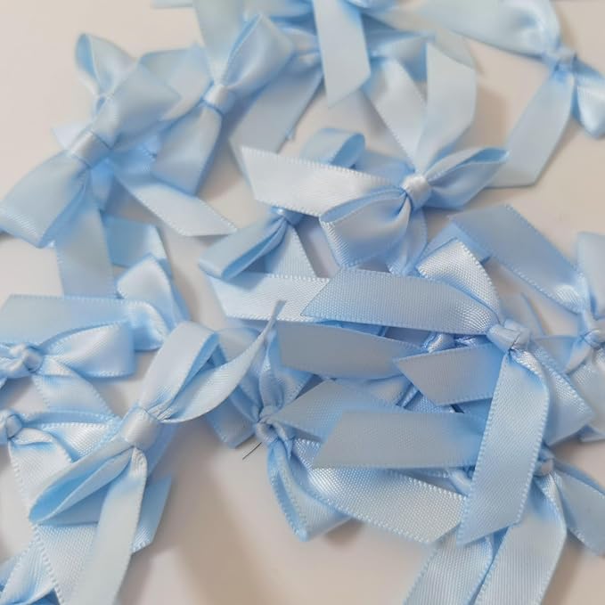 50pcs 1-1/2" Mini Light Blue Satin Ribbon Bows Without Twist Ties - Image 8