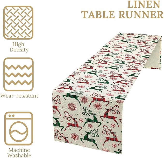 Christmas Table Runner, Christmas Plaid Deer Print Farmhouse Table Cloth - Image 4