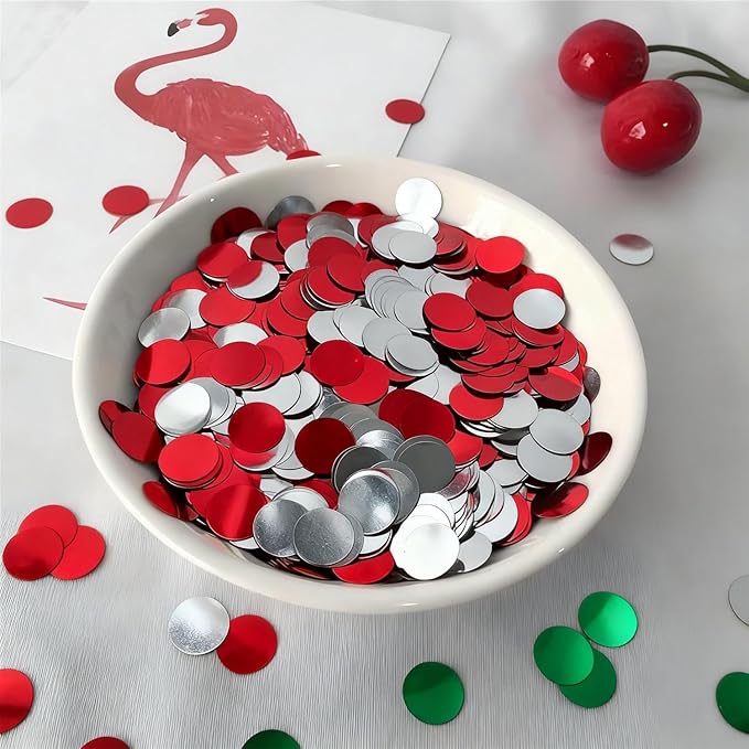 Red White and Green Round Foil Metallic Confetti - Image 5