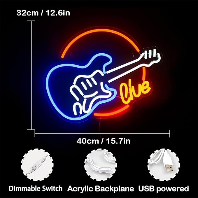 Wanxing Live Music Neon Signs Guitar Shape LED Signs Game Art LED Neon Signs - Image 4