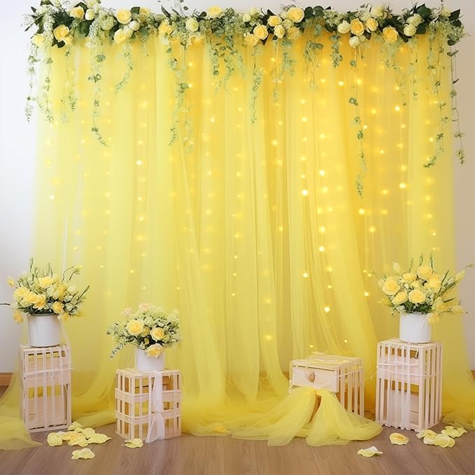 30×10ft Yellow Tulle Backdrop Curtain - Image 4
