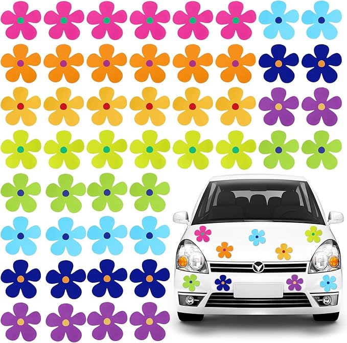Kingdder 48 Pieces Retro Flower Car Magnets Decorations Refrigerator Decals 60s by Kingdder