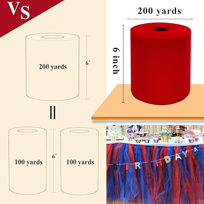 Red Tulle Fabric Rolls 6 Inch by 200 Yards Fabric Spool Tulle Ribbon - Image 2