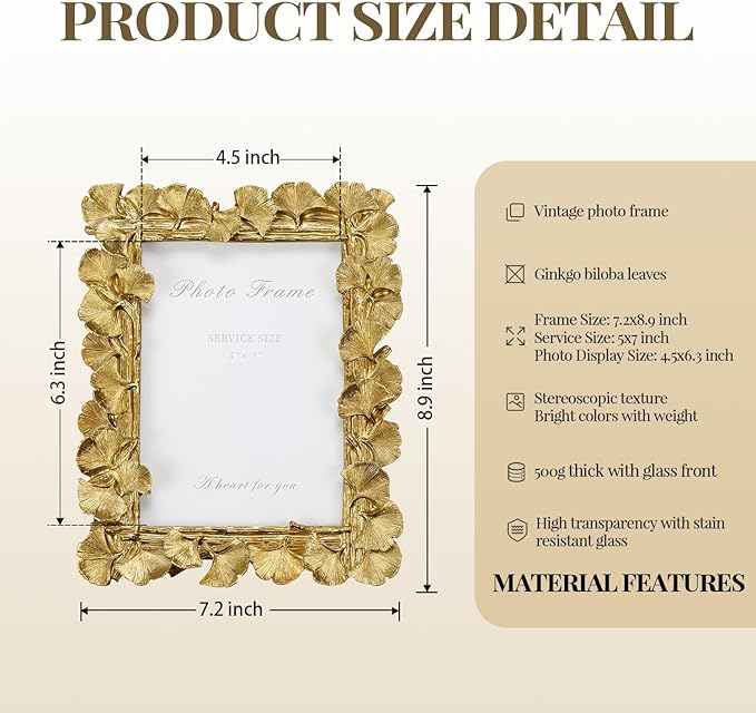 Cuspin 5x7 Picture Frame Vintage Gold Frames, Ornate Leaf Textured Hand-Crafted - Image 3