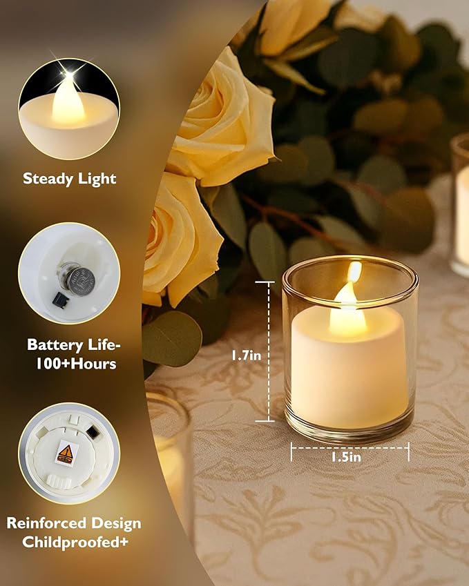 Amagic 24 Pack LED Tea Lights, Flameless Votive Candles, Lasting Electric Fake - Image 2