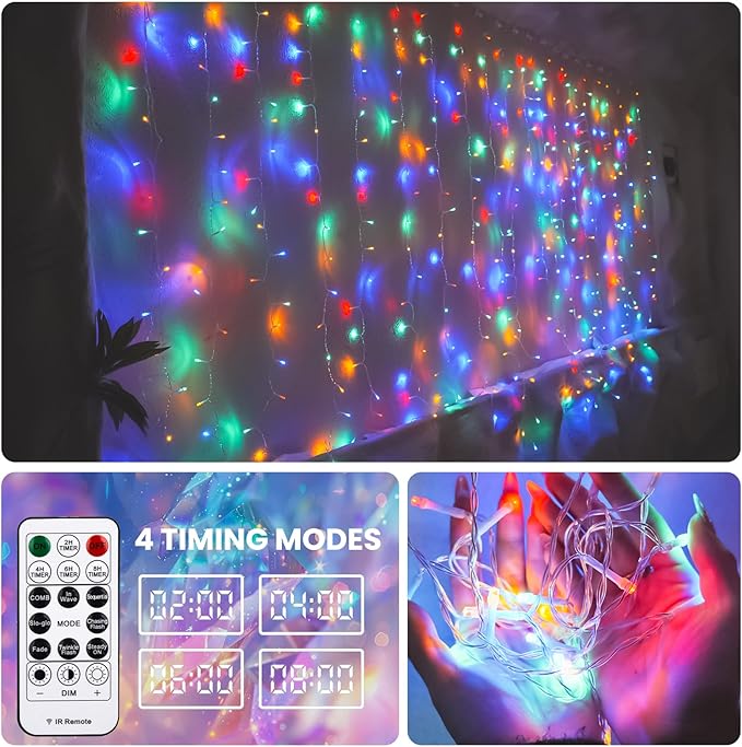 Curtain Light for Bedroom, 200LED 6.6x6.6ft Multicolor Window Wall Hanging - Image 3