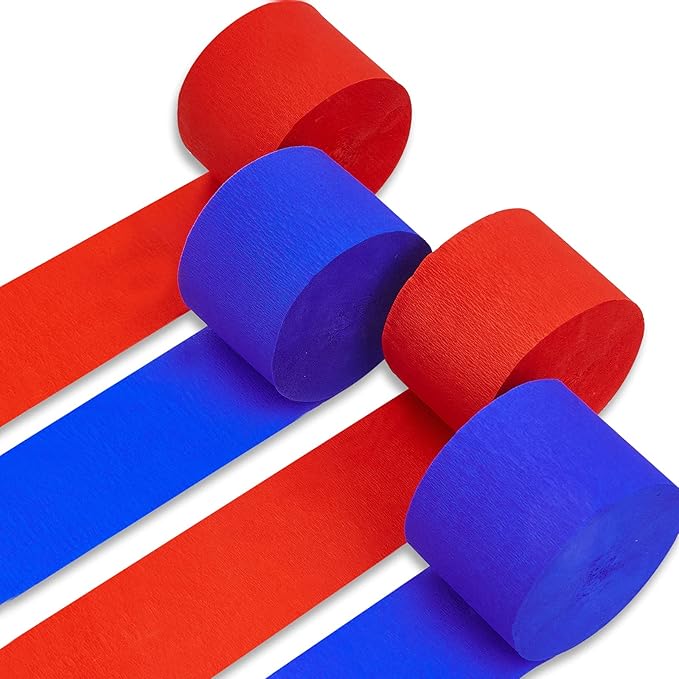 PartyWoo Red and Blue Crepe Paper Streamers 4pcs 328ft Pack of Red and Blue by PartyWoo