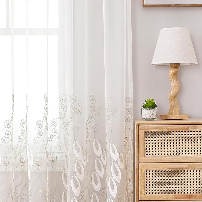 VISIONTEX White Sheer Voile Curtains, Decorative White Embossed Drip Rod Pocket - Image 5