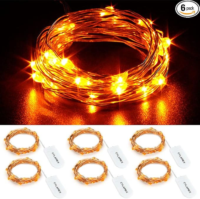 CYLAPEX 6 Pack Orange Fairy Lights String Battery Operated Fairy Lights Firefly by CYLAPEX