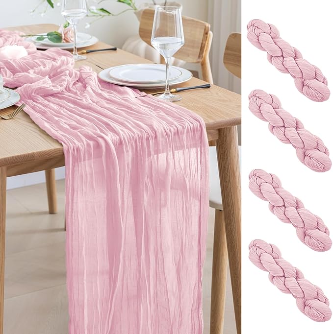 Asee'm 4pcs Cheesecloth Table Runner 120 Inches Blushing Pink Boho Gauze Cheese by Aseem