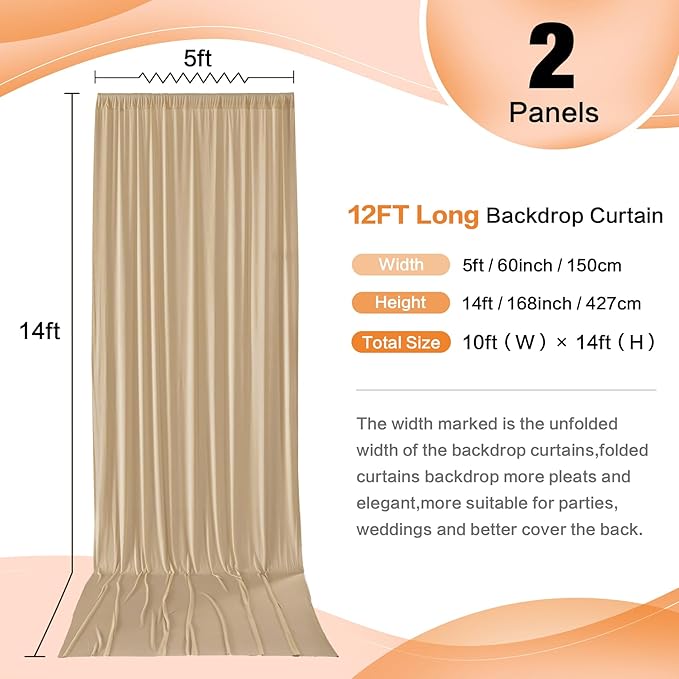 10×12 ft Wrinkle Free Beige Backdrop Curtain - Image 2