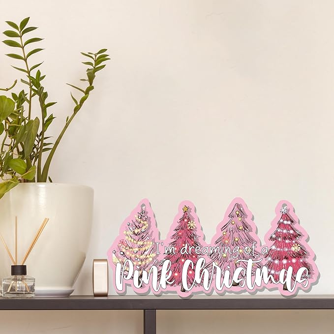 CGBHW Pink Christmas Tree Wooden Sign, I’m Dreaming of a Pink Christmas - Image 4
