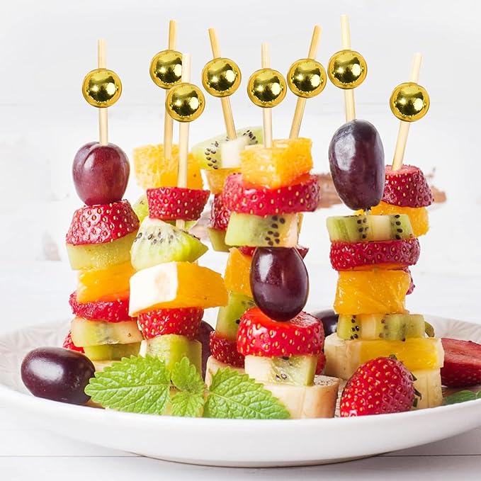 300Pcs Fancy Toothpicks for Appetizers, 4.7Inch Gold Pearl Cocktail Picks For - Image 4