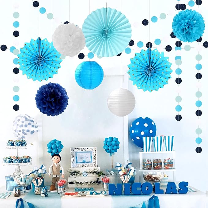 Light Royal Navy-Blue White Party-Decorations - Image 4