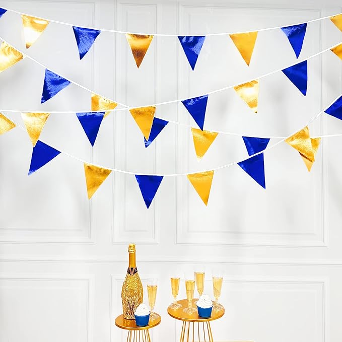 Royal Blue Gold Party Decoration Navy Blue Gold Triangle Pennant Banner Flag - Image 3