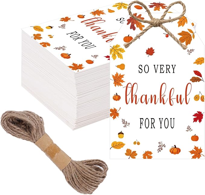 50Pcs Fall Thankful for You Tags, 3.3x2.1 Inch Thanksgiving Gift Tags by SerpizePaty