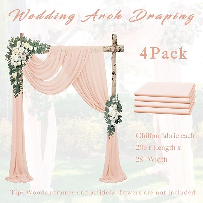 4 Panels 20Ft Length x 28" Width Light Peach Wedding Arch Draping Fabric Arch - Image 6