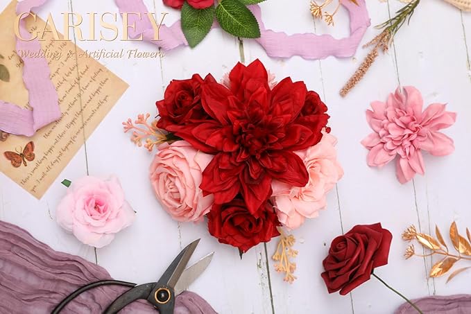Artificial Flowers Combo, Mix Silk Flowers Roses, Dahlias - Image 5