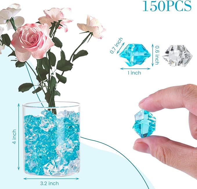 DomeStar 150PCS Fake Ice, Vase Filler Mixed Blue Fake Ice Rocks, Acrylic - Image 4