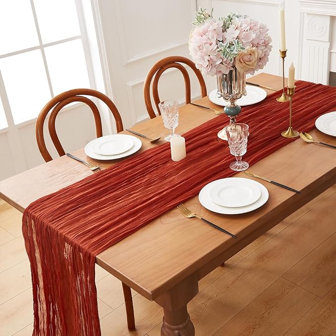 Terracotta 2 Pack Cheesecloth Table Runner 120 Inch 10 FT Boho Rustic Gauze - Image 5