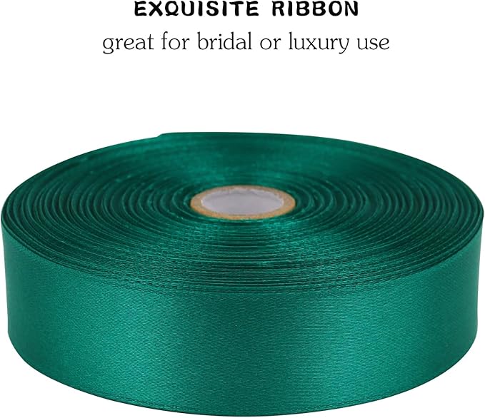 Teal Solid Satin Ribbon 1 Inch 50 Yards Solid Polyester Fabric Ribbon - Image 4