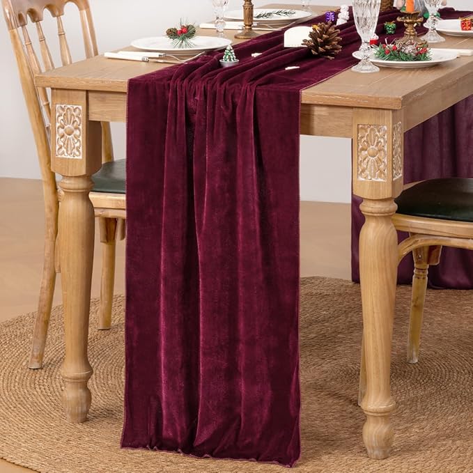 MLMC Burgundy Velvet Table Runner 10ft Elegant Luxury Wine Red Velvet Fall - Image 2
