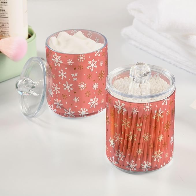 Gredecor 2 Pack Qtip Holder Clear Christmas Golden Pink Snowflakes Apothecary - Image 4