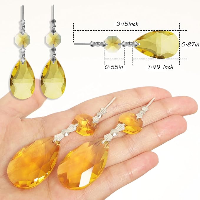 10pcs Crystal Prisms Chandelier Yellow Ornament Pendants Rainbow Maker 38mm - Image 4