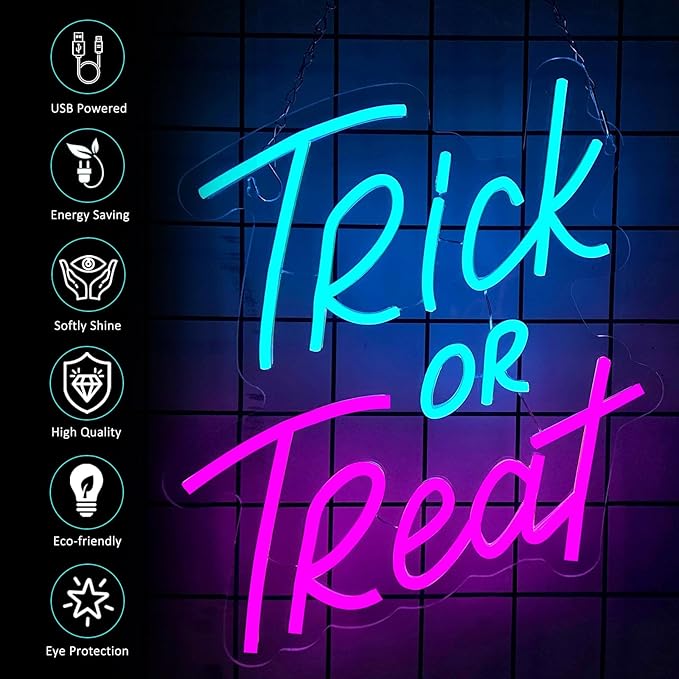 Trick or Treat Neon Sign Halloween, USB Halloween Neon LED Light - Image 5