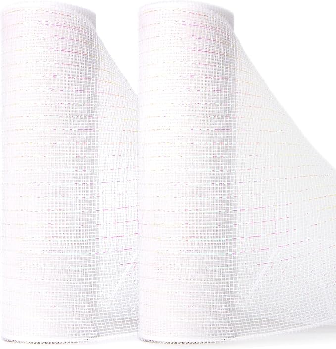 Ribbli 2 Rolls White Mesh Ribbon, 10 inch x 30 feet Each Roll, Metallic White by Ribbli