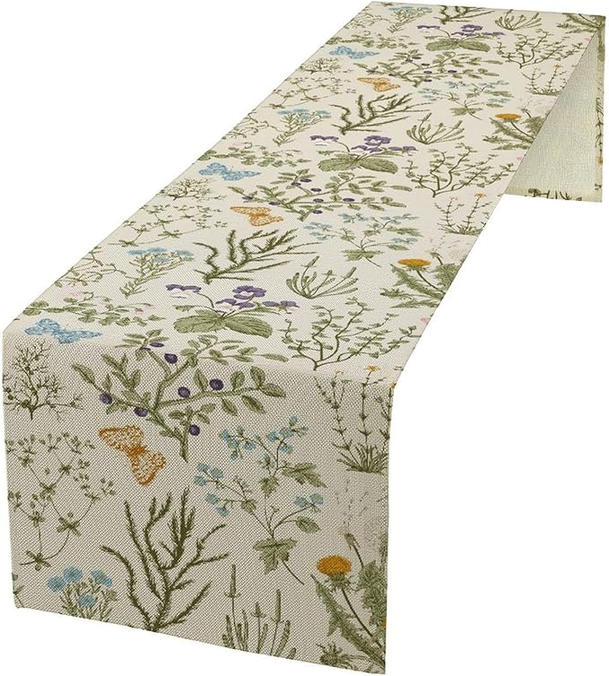 Floral Table Runner, Wildflower Spring Table Runner Seasonal Summer Butterfly by Unknown