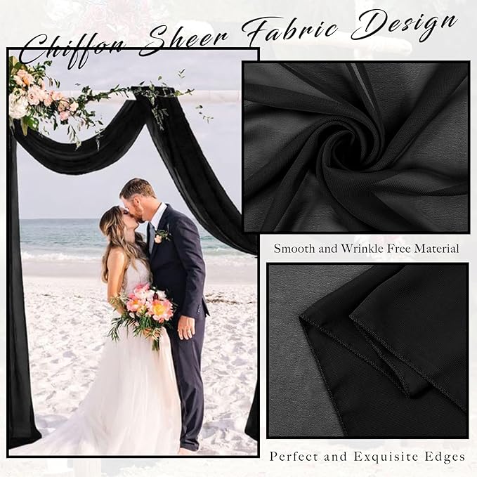 20Ft Length x 28" Width 4 Panels Wedding Arch Draping Fabric Black Arch Drapes - Image 4