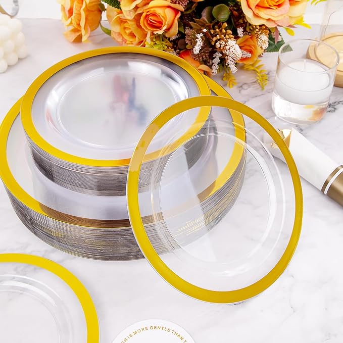 Rubtlamp 350 Pcs Clear Gold Plastic Plates, Disposable Dinnerware, 50 Cups - Image 6