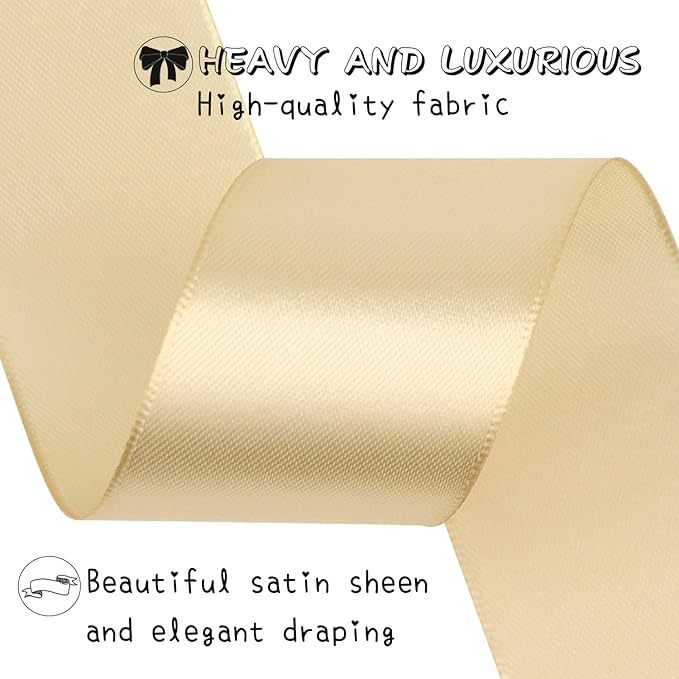 Champagne Solid Satin Ribbon 1-1/2 Inch 25 Yards Solid Polyester Fabric Ribbon - Image 4