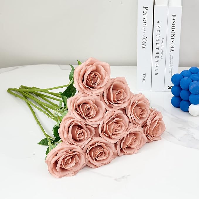 Artificial Rose 10pcs Open Flower Bouquet Faux Rose Stems - Image 5