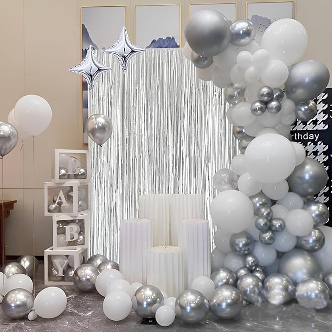 Silver Foil Fringe Curtain 3.3×8.3FT 2 Packs, Metallic Tinsel Curtains Party - Image 4