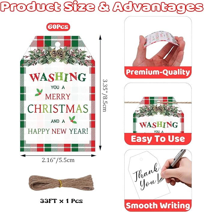60Pcs Merry Christmas Tags - Image 2