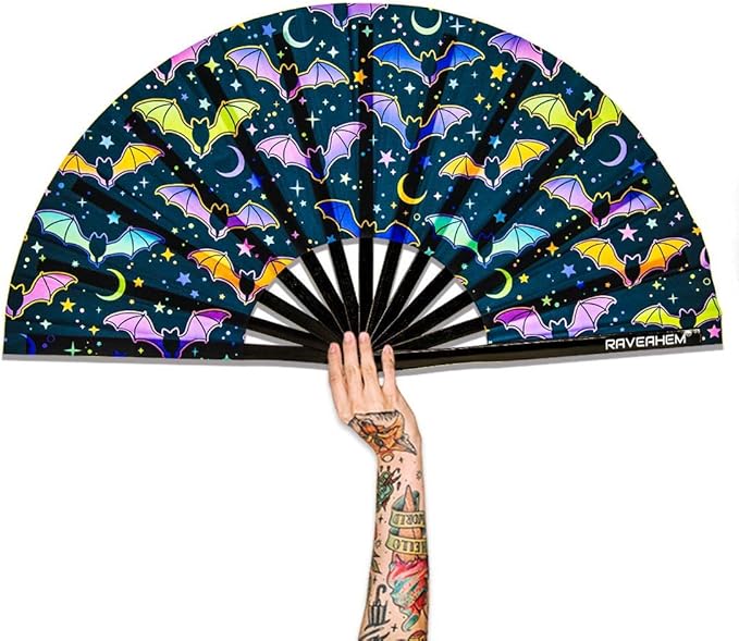 UV Glow Rave Fan, Bamboo Folding Clack Hand Fan by Raveahem