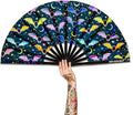 UV Glow Rave Fan, Bamboo Folding Clack Hand Fan by Raveahem