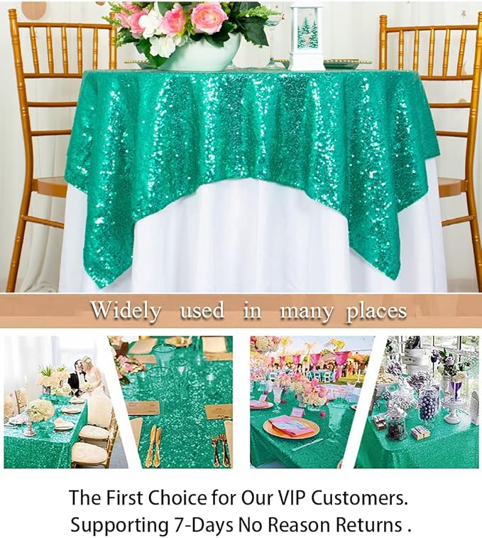 ShinyBeauty Sequin Tablecloth Square 54x54-Inch Green Table Cloths - Image 6