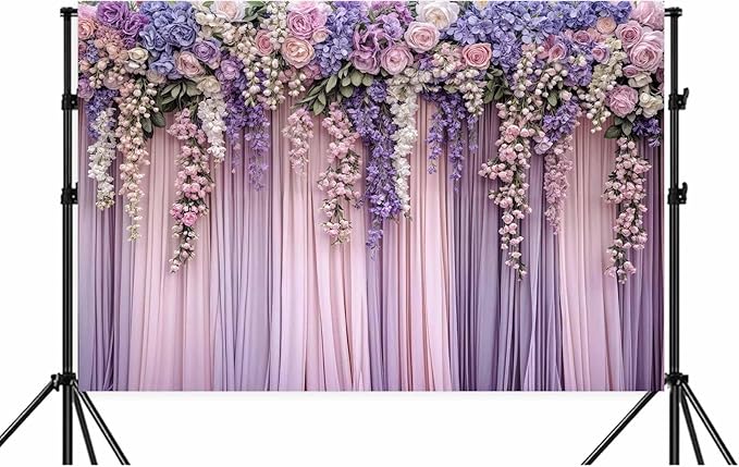 9x6ft Purple Flower Wedding Photography Backdrop Lavender Floral Wedding Bridal - Image 7