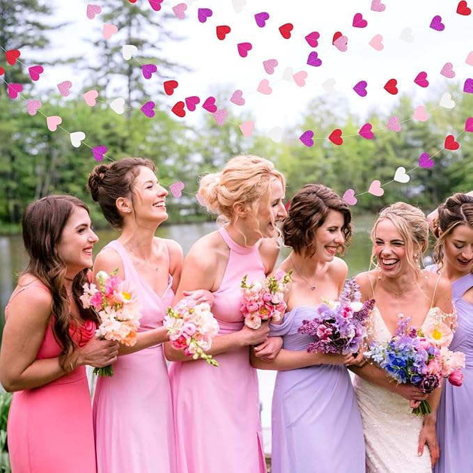 Purple Hot-Pink Red Party-Decoration Heart-Garland - 52ft Galentines Hanging - Image 5