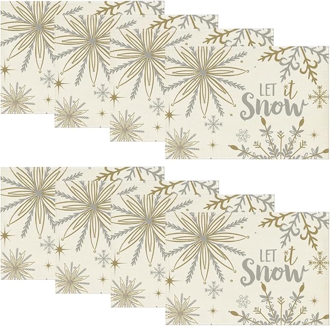 Artoid Mode Beige Snowflake Let It Snow Winter Placemats Set of 8, 12x18 Inch by ArtoidMode